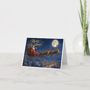 Carte Joyeux Noël avec le Père Noël dans son traîneau