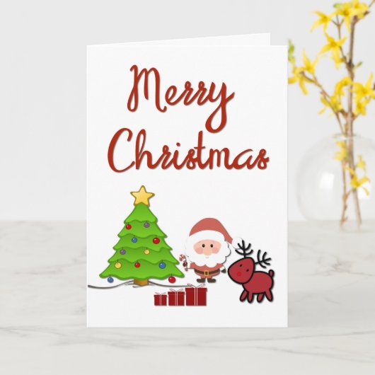 Carte Joyeux Noël avec Père Noël et Rudolph (Fleur jaune)