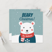 Carte Joyeux Noël avec un ours polaire de dessin animé (Devant/Arrière en situation)