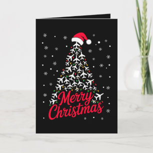 Carte Joyeux Noël Avion Sapin Chapeau de Père Noël Floco