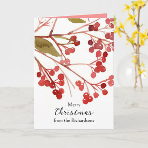 Carte Joyeux Noël Baies de Houx Nom Personnalisé