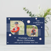 Carte Joyeux Noël Baseball Sport 2 Photo Nom de famille (Debout devant)