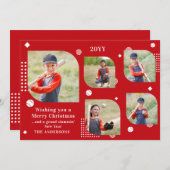 Carte Joyeux Noël Baseball Sport 5 Photo Nom de famille (Devant / Derrière)