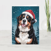 Carte Joyeux Noël Bernese Mountain Dog à Père Noël (Devant)