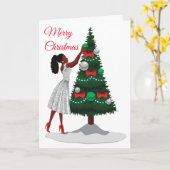 Carte Joyeux Noël Black African American Woman Card (Fleur jaune)