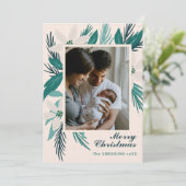 Carte Joyeux Noël blanc poinsettias photo (Debout devant)