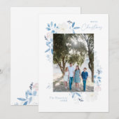 Carte Joyeux Noël bleu aquarelle Fleur Cadre Lumière (Devant / Derrière)
