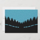 Carte Joyeux Noël bleu avec des pins rétro (Dos)