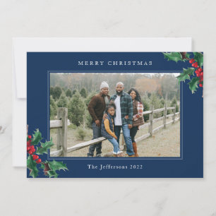 Carte Joyeux Noël Bleu Custom Classique Baies Selles