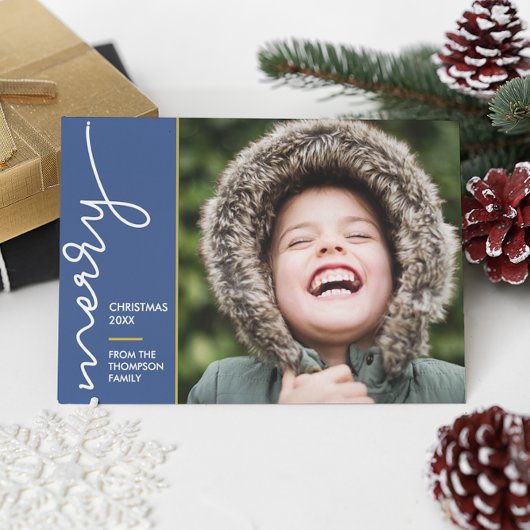 Carte Joyeux Noël bleu moderne Photo