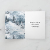 Carte Joyeux Noël Bleu Neige Arbres d'hiver Deer Window (Intérieur)