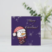 Carte Joyeux Noël, bonhomme de neige avec des vêtements (Debout devant)