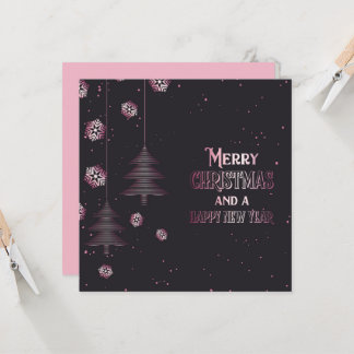 Carte Joyeux Noël Bonne Année Flocons de Neige Arbres