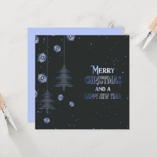 Carte Joyeux Noël Bonne Année Flocons de Neige Arbres