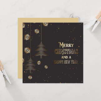 Carte Joyeux Noël Bonne Année Flocons de neige Arbres