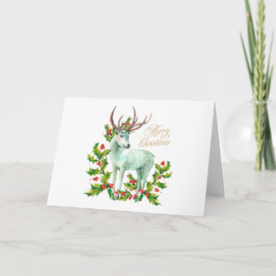 Carte Joyeux Noël Boodland Deer et Holly Berry