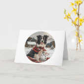 Carte Joyeux Noël Bordure Collie Chien Snowman (Fleur jaune)