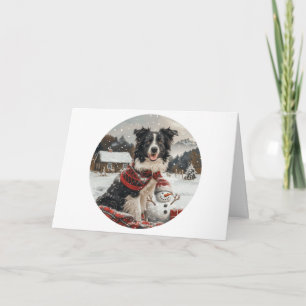 Carte Joyeux Noël Bordure Collie Chien Snowman