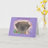 Carte Joyeux Noël, Bordure Terrier Chien & Holly (Fleur jaune)