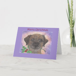 Carte Joyeux Noël, Bordure Terrier Chien & Holly