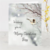 Carte Joyeux Noël Boss de nous tous Chickadee Bird (Fleur jaune)