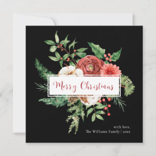 Carte Joyeux Noël botanique à l'aquarelle noire pour les