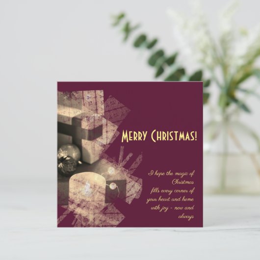 Carte Joyeux Noël - bougies cubes et cadeaux (Debout devant)