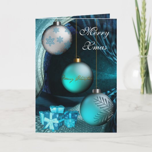 Carte Joyeux Noël Boules Bleu Jade (Devant)