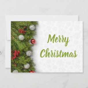 Carte Joyeux Noël Branches vertes et ornements