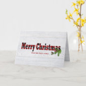 Carte Joyeux Noël bûcheron plaid avec oiseau (Fleur jaune)