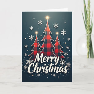 Carte Joyeux Noël Buffalo Plaid Arbres Fêtes Cosy