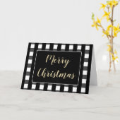 Carte Joyeux Noël Buffle noir et blanc chèque (Fleur jaune)