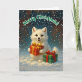 Carte Joyeux Noël - Cadeau du Renard Arctique (Devant)