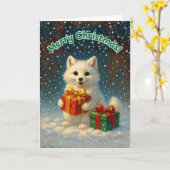 Carte Joyeux Noël - Cadeau du Renard Arctique (Fleur jaune)