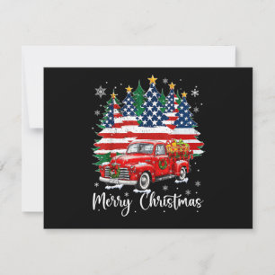 Carte Joyeux Noël Camion Rouge Vintage Drapeau Américain