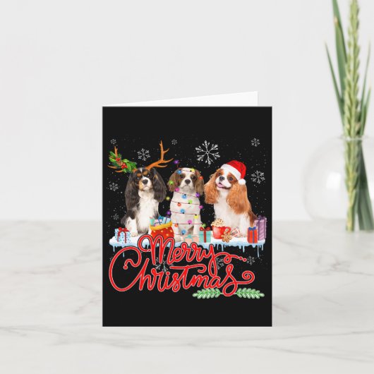 Carte Joyeux Noël Cavalier King Père Noël Reindeer Light (Devant)