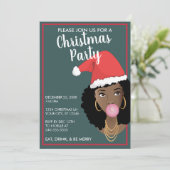 Carte Joyeux Noël ! Chapeau de Père Noël Femme Noire, Sa (Debout devant)