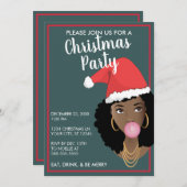 Carte Joyeux Noël ! Chapeau de Père Noël Femme Noire, Sa (Devant / Derrière)