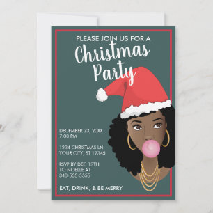 Carte Joyeux Noël ! Chapeau de Père Noël Femme Noire, Sa