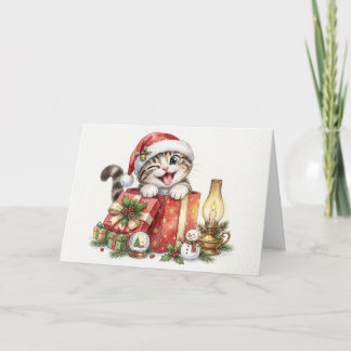 Carte Joyeux Noël Chat avec Cadeaux Noël