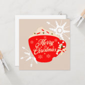 Carte Joyeux Noël Chocolat Chaud Tan Flocon de Nei (Devant/Arrière en situation)