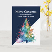 Carte Joyeux Noël Coloré Arbre Ami & Mari (Fleur jaune)