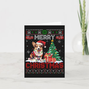 Carte Joyeux Noël Corgi Amoureux de les chiens Famille V