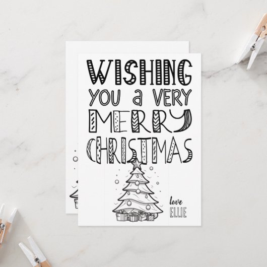 Carte Joyeux Noël couleur avec arbre (1) plat (Devant/Arrière en situation)