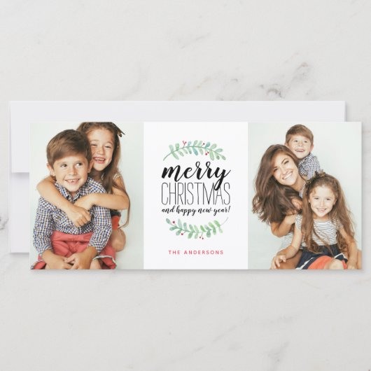 Carte Joyeux Noël Couronne de Fête 2 Photo (Devant)