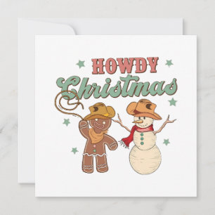 Carte Joyeux Noël Cowboy Groovy Bonhomme de Neige Wester