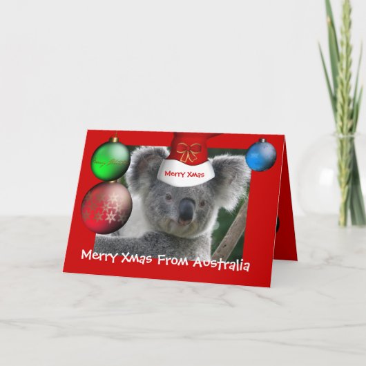 Carte Joyeux Noël d'Australie Chapeau Koala (Devant)