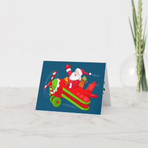 Carte Joyeux Noël d'avion volant Père Noël