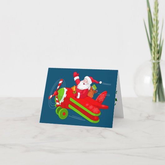 Carte Joyeux Noël d'avion volant Père Noël (Devant)