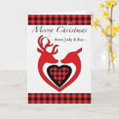 Carte Joyeux Noël de Couple avec Cerf et Plaid (Fleur jaune)